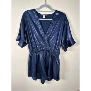 Victoria's Secret Metallic Navy Blue Low V Romper Sz M